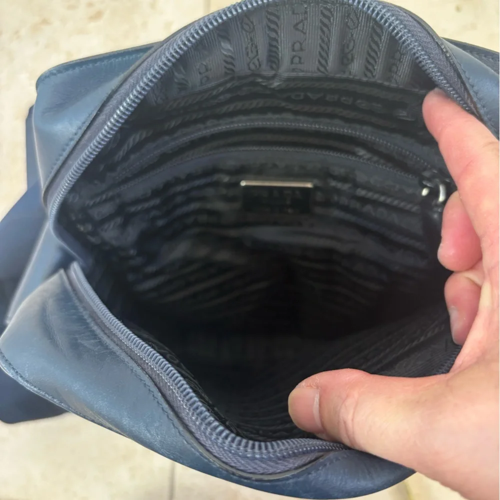 Prada Leather Navy Crossbody Bag with nylon strap Travel